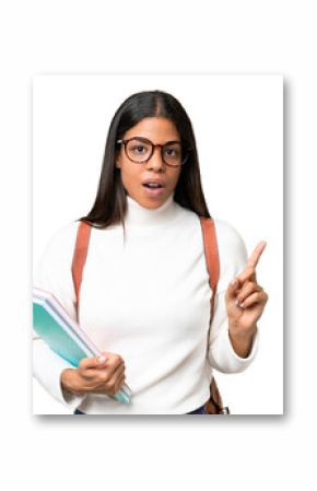 Young African American student woman over isolated background intending to realizes the solution while lifting a finger up
