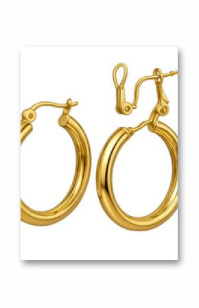 Elegant golden hoop earrings isolated on transparent background, jewelry design