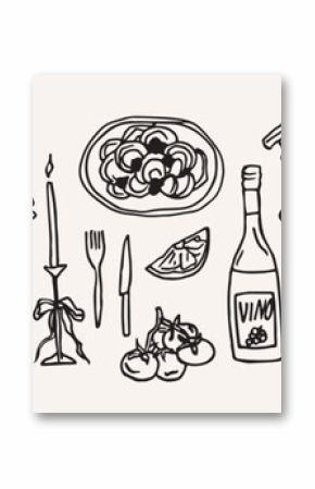 Hand drawn wine and food collection