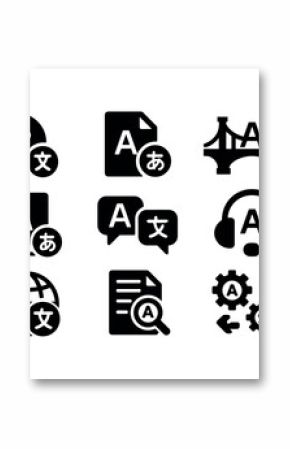 Language translation solid icon set. communication and global symbols in solid design