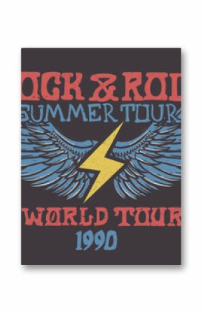 Eagle wing rock tour graphic print design. Make some noise rock and roll artwork design. 