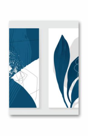 Abstract wall art vector set. Organic shape with blue watercolor texture in earth tone colors. Illustration design for Eco packaging, interior, cover, wall art, wallpaper.