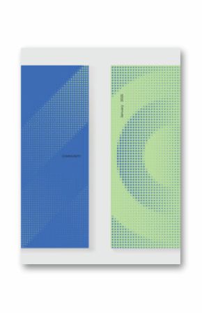 Modern gradient poster on green and blue background vector set. Cover template with blue and green dot halftone in different shape. Modern Design for wall art, flyer, brochure, cover and web banner.