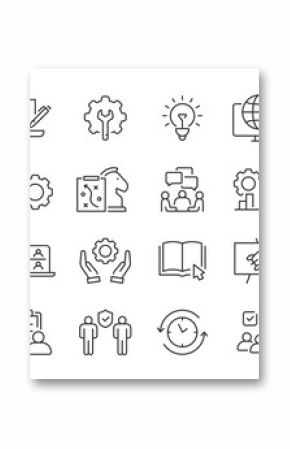 Workshop web icons in line style. Teamwork, training, business, partnership, goals, coaching, collection. Vector illustration.