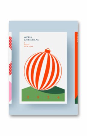 Merry Christmas and Happy New Year Set of greeting cards, posters, holiday covers, backgrounds. Design templates with typography, season wishes in modern minimalist style for web, social media, print