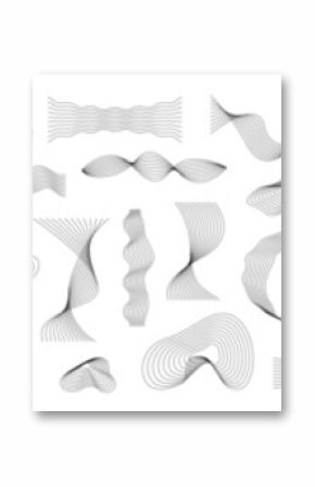 Set of line elements shape design. Round lines. Halftone line elements shape. Minimalist line art wavy objects. Memphis design. Retro, commercial banner, poster, leaflet, billboard.