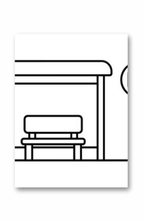 Minimalist bus stop icon with bench and sign in linear style