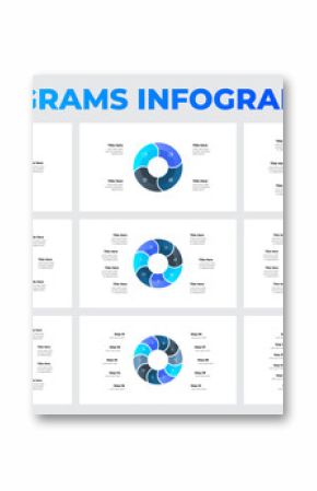 Set of Circular Diagram Infographics for Business or Data Representations with 3, 4, 5, 6, 7, 8, 9, 10 and 11 Steps