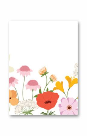 Colorful flower hand drawn on white background vector. Natural botanical elegant floral with leaves branch, poppy, wildflower. Luxury illustration for wall decor, wallpaper, cover, banner, package.