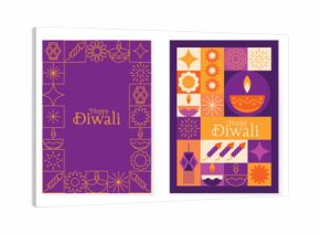 Happy Diwali light festival poster vector set. Diwali festival wallpaper design with colorful lantern, floating lights, firework. Culture Illustration design for celebration, greeting, card, ads.
