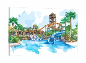 Busch Gardens. Busch Gardens hand drawn watercolor illustration