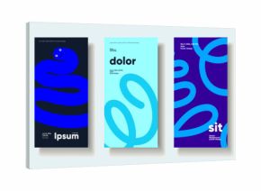 A vibrant collection of five abstract posters featuring playful, colorful squiggles and bold typography. Each design showcases a unique combination of colors and shapes, creating a modern and dynamic