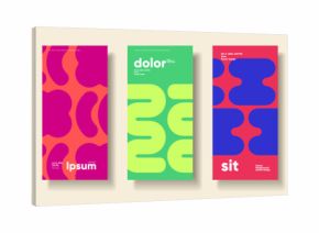 A vibrant collection of abstract poster designs featuring bold colors and organic shapes. Each poster showcases a unique combination of hues and patterns, perfect for modern graphic design