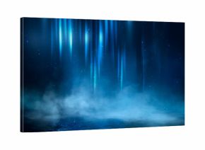 Dark street, asphalt abstract dark blue background, empty dark scene, neon light, spotlights The concrete floor and studio room with smoke float up the interior texture for display products