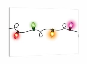Seamless colorful christmas lights on chain pattern on transparent background