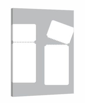 Blank white tear off tickets. Collection of narrow admission passes with perforated edges and detachable stubs. Minimal template for events, raffles, concerts. Realistic vector illustration.