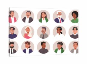 Set of multicultural business avatars of men and women in a circle. Vector illustration