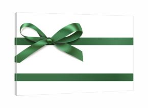 Decorative Christmas green bow with horizontal ribbon isolated on white. Beautiful new year decoration for your design. Vector stock illustration.
