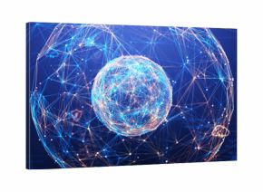 Futuristic AI sphere made of glowing cyber network connections, symbolizing data intelligence, innovation, and technology. Perfect for AI, big data, and digital transformation themes.