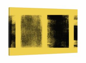 Set of grunge rolled ink stamp textures handmade with brayer. Letterpress vintage rough rectangle vertical backgrounds. Linocut relief printing shapes vector illustration isolated on yellow background