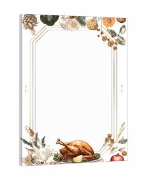 Elegant Thanksgiving dinner invitation with roasted turkey in watercolor floral frame