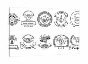 A collection of logos and symbols, including a house, a tree, and a book