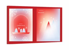 Christmas and Happy New Year vector illustration with soft gradient colors, festive ornaments, trees and holiday elements — elegant design for cards, posters and prints.