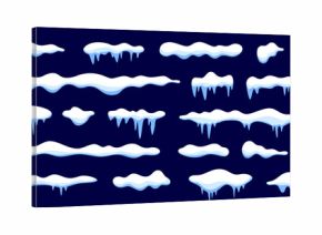 Cartoon Christmas winter snow caps and icicle drifts, vector icy borders. Snow caps on window or roof snowy piles for Xmas seasonal decoration, Christmas holiday cozy mood and winter game assets