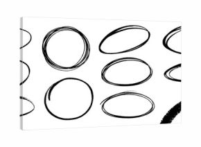 Set of hand-drawn scribble circles and ovals. Vector collection of grunge frames with a rough pencil or charcoal texture. Isolated design elements for highlighting.