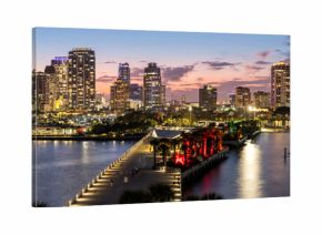 Saint Petersburg Florida skyline from above at Tampa Bay with St. Pete Pier panorama at night in downtown St Petersburg, United States