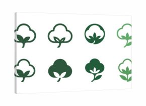 Green cotton plant icons set in various styles