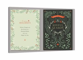 Winter Woodland Luxury Holiday cards. Christmas templates with decorative Christmas tree, ornate elements, reindeers, floral backgrounds and frames with copy space and greetings.