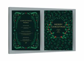 Christmas and New Year's holidays card set. Elegant backgrounds with floral frames, Christmas tree, wreath of winter plants. Vector templates for card, banner, cover, poster, ads, invitation, menu