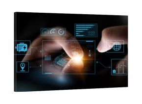 Technical layout of electric vehicle showing battery system, power control, traction motor, charging interface, and integration with renewable and smart energy sources Latch