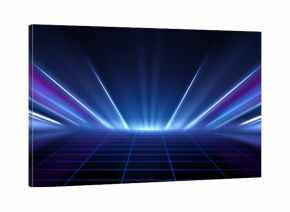 Speed motion neon tech lines on dark background with glowing blue and purple light effects. Abstract digital space with futuristic energy trails, cyber network flow and high speed data visualization.