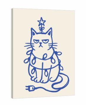 Christmas cat with lights sketch vector illustration