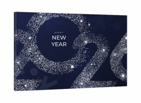 Happy New Year 2026 beautiful sparkling design of numbers on dark blue background with big snowflakes and shining falling snow. Modern winter banner, poster or greeting card template.