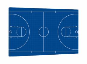 Clean basketball court line diagram with full markings and blueprint-style layout, suitable for coaching materials, sports graphics, strategy planning, and educational designs.