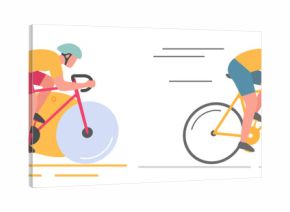 Cyclist on bike isolated icon vector modern graphic design illustration set, sport race bicycle with man rider moving fast speed flat cartoon minimal style on white and yellow background, wheelmen ima