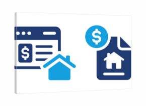 House for sale and home for rent icons. Buy property, online listing and lease agreement vector symbols.