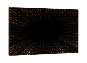 Glitter explosion with golden halftone dots bursting outward. Radiant sunburst design features shimmer particles, confetti sparkles, and luminous glow effects