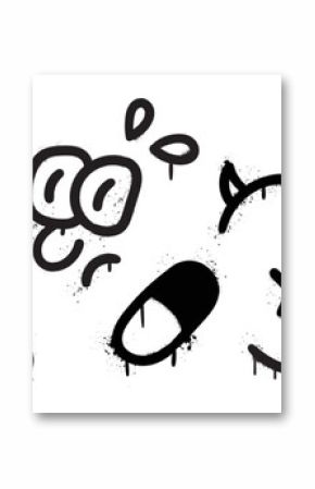 Set of graffiti spray pattern vector illustration. Collection of spray texture arrow, heart, devil, pill, dice, clown face, symbol. Elements on white background for banner, decoration, street art.