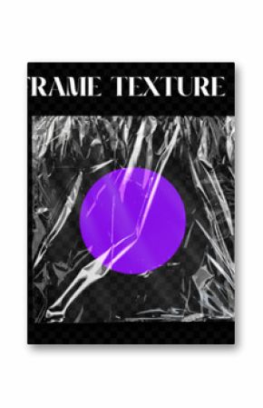 Vinyl plastic album cover frame shrink texture overlay. Triptych of crinkled plastic textures, each highlighted by a bold colored circle, evoking a creative and edgy feel, perfect for modern designs.