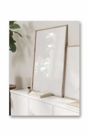 Two frame mockup, Home interior background, Room in beige pastel colors, 3d render