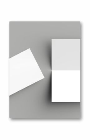Bi fold vertical - landscape brochure or invitation mock up isolated on gray background.