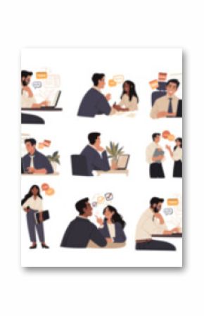 Fully editable vector set of 30 modern business illustrations featuring diverse professionals in work settings, collaboration, planning, and productivity.