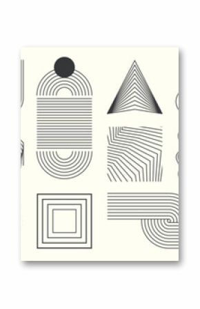 Abstract minimal element mid century vector set. Aesthetic contemporary stripe line art, geometric shape in monochrome. Art form design for wall art, decoration, wallpaper.