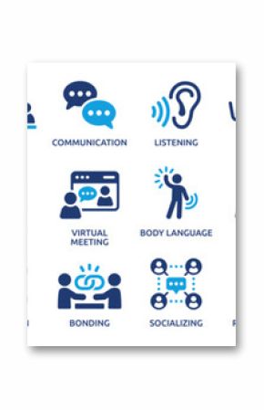 Human interaction icon set. Communication, people, connection, friends, chat, bonding, socializing, group, relationship and more. Solid vector icons collection.