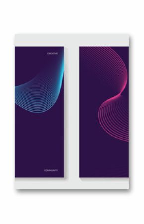 Abstract line wave gradient poster background vector set. Minimalist cover template with vibrant perspective line wave in motion. Ideal design for social media, cover, banner, flyer, music, ads.