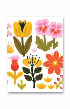 Floral collection with flowers, leaves for your design. Hand drawn set. Vector illustration.